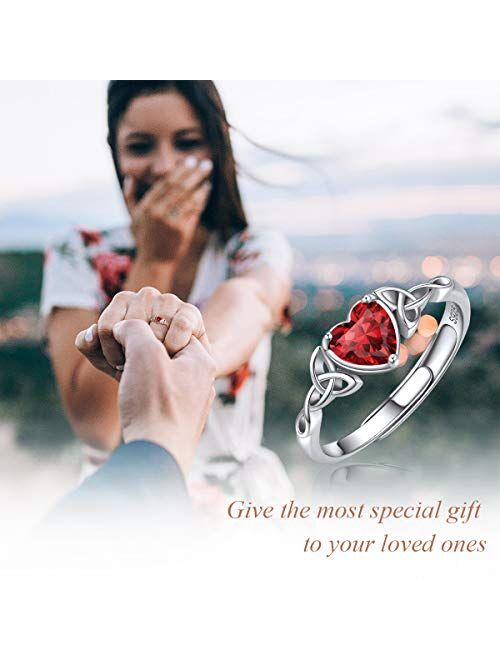 ChicSilver 6mm Heart Shape Sparkling Birthstone White Gold Plated 925 Sterling Silver Celtic Knot Ring Adjustable(with Gift Box)