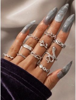 10pcs Hollow Out Star Decor Ring-stackable or knuckle ring