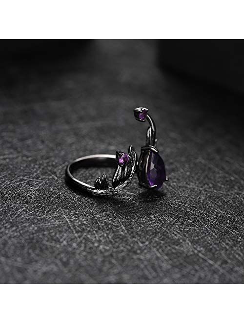 QITIAN Birthstone Rings for Girls Women 1.43Ct Amethyst Original Rings Angel's Wing Ring for Women Birthday Jewelry Gifts Adjustable open Rings for Girlfriend Wife(925 St