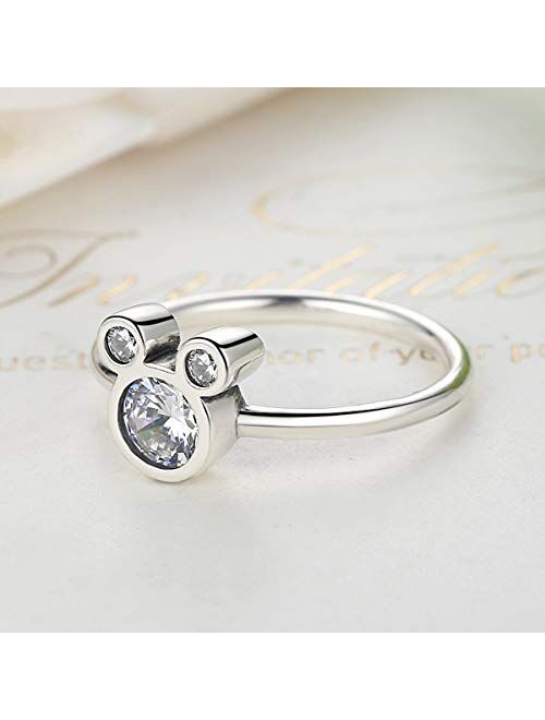 WOSTU Sterling Silver Rings 925 Sterling Silver Dazzling Micky Mouse Rings Cubic Zirconia Rings for Women Girls