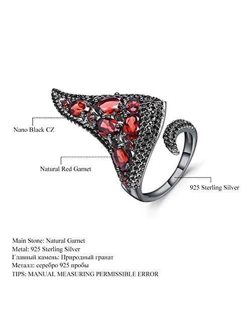 Gem's Beauty Birthstone Rings for Girls Womens Red Garnet Original Rings Birthday Christmas Jewelry Gifts Adjustable Size Open Rings for Girlfriend Wife(Rhodium Over Ster
