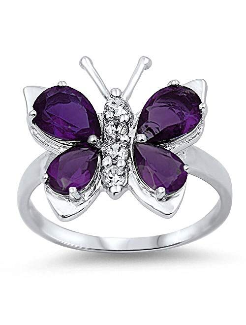 CloseoutWarehouse Cubic Zirconia Butterfly Ring Sterling Silver (Color Options, Sizes 3-15)