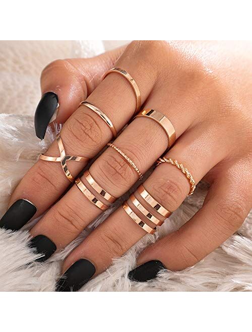 FUTIMELY 62-101Pcs Vintage Knuckle Rings Set Stackable Midi Rings for Women Teen Girls Bohemian Gold&Silver Rings Crystal Joint Finger Rings Pack