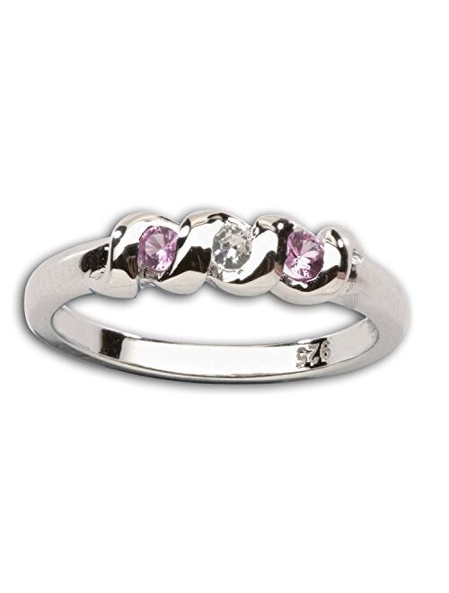 Sterling Silver CZ Simulated Birthstone Ring with Twisted Band