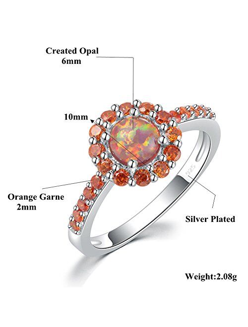 CiNily Cute Opal Rings for Women Girls,Round Cut Orange Opal/Moon Star Rings Silver or 14K Gold Plated Adjustable Ring
