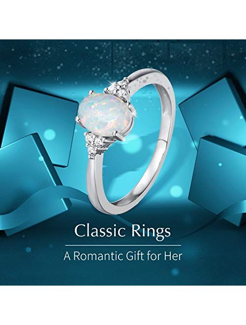 FANCIME July Birthstone Rings for Women Sterling Silver Created Ruby Rings Emerald Sapphire Opal Rings Engagement Ring Fine Jewelry for Women Size 4,5,6,7,8,9,10