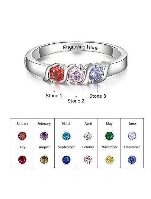 Personalized Name Mothers Rings with 3-4 Simulated Birthstones Promise Rings for Her Customized Best Friend Rings for Women Girls