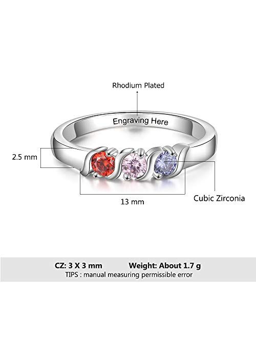 Personalized Name Mothers Rings with 3-4 Simulated Birthstones Promise Rings for Her Customized Best Friend Rings for Women Girls