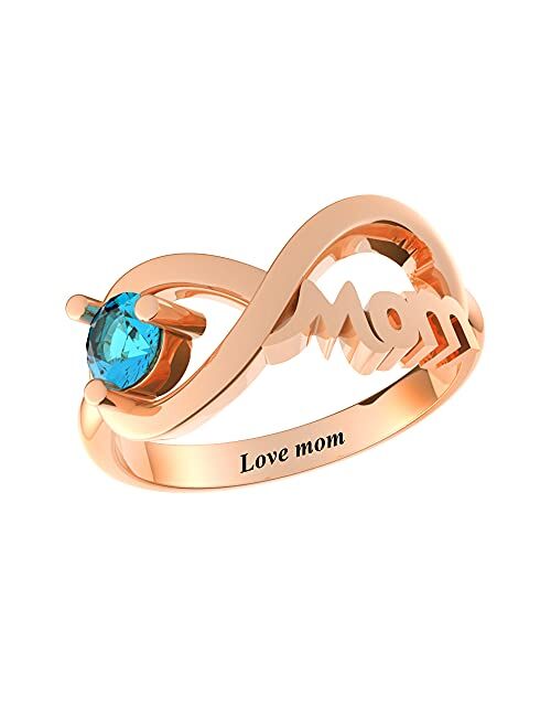 SHAREMORE Personalized Sterling Silver Mothers Rings with 1-6 Simulated Birthstones for Mom Infinity Rings Promise Rings for Mother Grandmother Anniversary Mother's Day