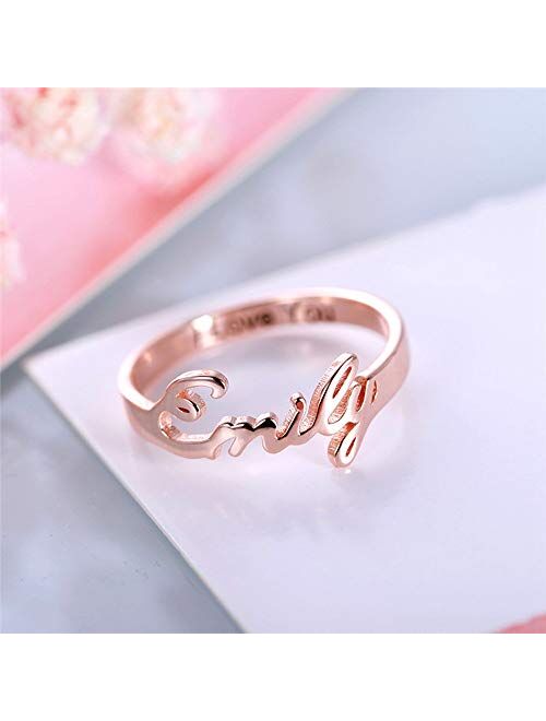Personalized Name Ring Custom Name Plate Stacking Ring Engrave Word Name Initial Ring for Women Men Girl