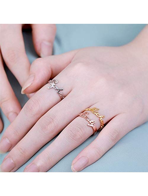 Personalized Name Ring Custom Name Plate Stacking Ring Engrave Word Name Initial Ring for Women Men Girl