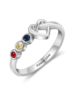Ashleymade Personalized Name Mothers Rings with 2-4 Simulated Birthstones Promise Rings for Her Customized Best Friend Rings for Women Girls