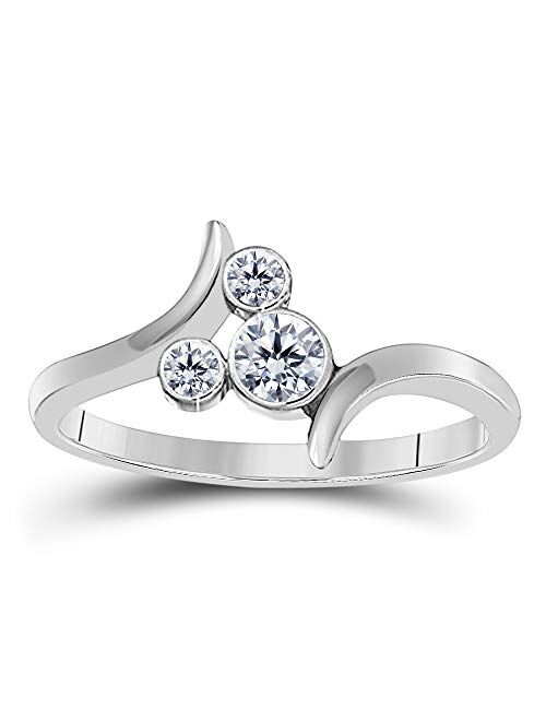 Round Cut CZ Diamond April Birthstone Bypass Mickey Mouse Ring in 925 Sterling Silver