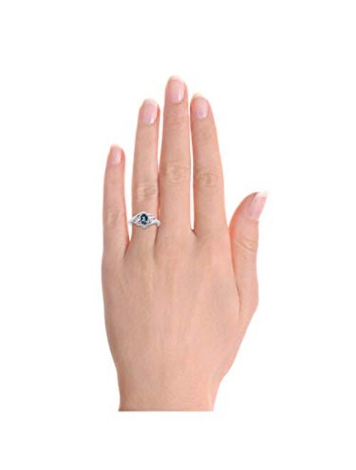 RYLOS Rings for Women Silver Ring Classic Style Birthstone Ring 6X4MM Gemstone & Genuine Diamonds Jewelry for Women Sterling Silver Rings for Women Diamond Rings for Wome