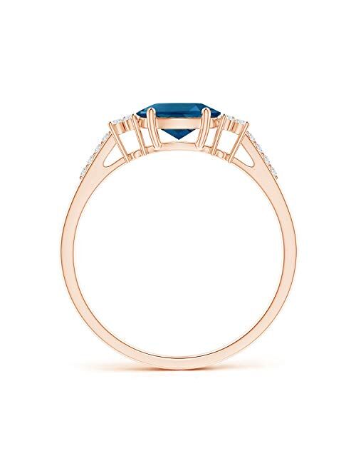 Horizontally Set Oval London Blue Birthstone Topaz Ring with Diamonds (7x5mm London Blue Topaz)