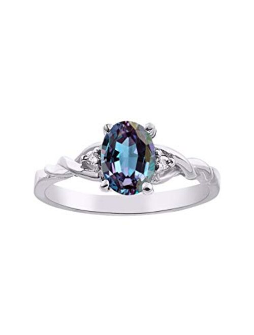 RYLOS Rings for Women Sterling Silver Classic Style Birthstone Ring 7X5MM Oval Gemstone & Genuine Diamonds Color Stone Jewelry for Women Sterling Silver Rings for Women G