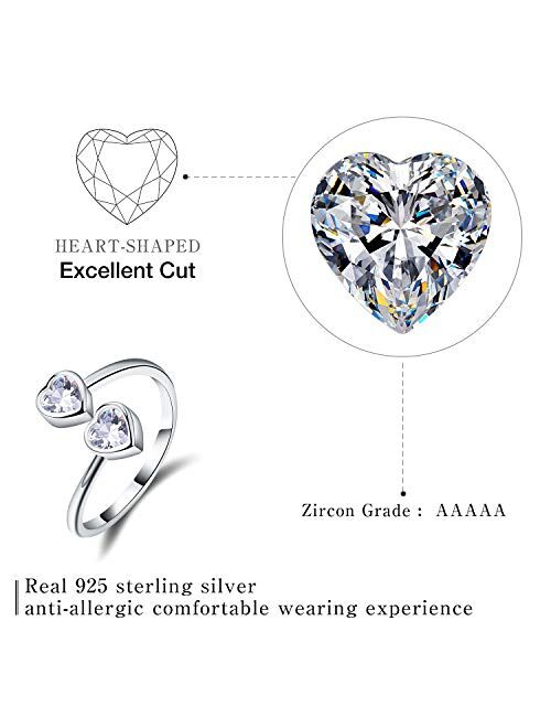 Esberry, Sweet 16 Gifts for Girls, 925 Sterling Silver Birthstone Rings Heart Shape Cubic Zirconia Rings Double Gemstone Adjustable Rings Birthday Gifts for Girls Gifts f