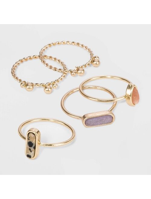 Semi-Precious Dalmation Jasper, Sunstone & Angelite Multi Ring Set - Universal Thread™ Worn Gold-stackable or knuckle ring
