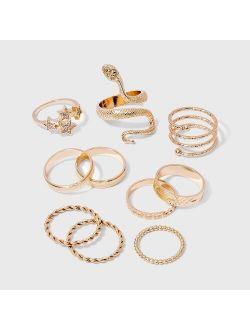 Snake and Star Statement Rings Set 10pc - Wild Fable™ Gold-stackable or knuckle ring