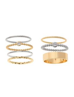 Two-Tone Stone & Textured Stackable Ring Set