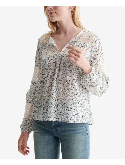 Lucky Brand Women's Lace-Inset Bohemian Blouse