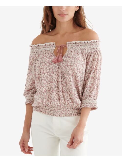 Lucky Brand Tie-Front Peasant Top