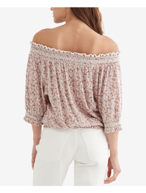 Lucky Brand Tie-Front Peasant Top