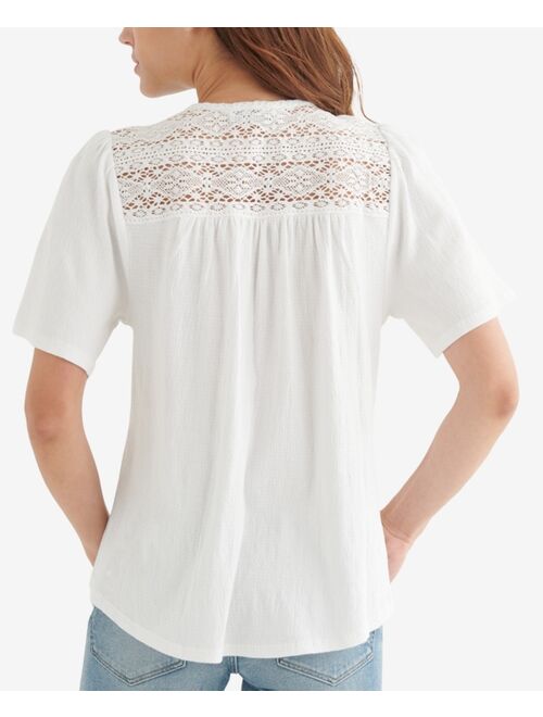 Lucky Brand Embroidered Boho Blouse