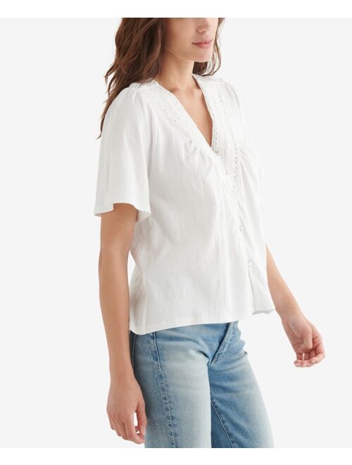 Lucky Brand Embroidered Boho Blouse