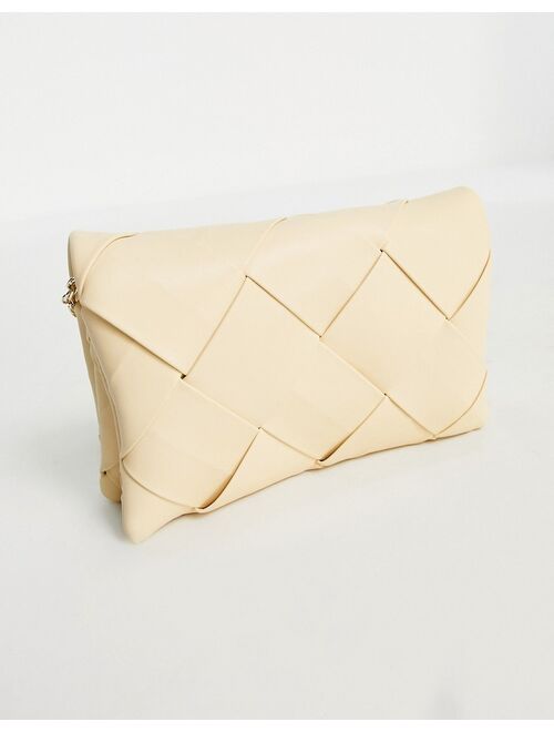 Topshop large woven clutch bag in buttermilk