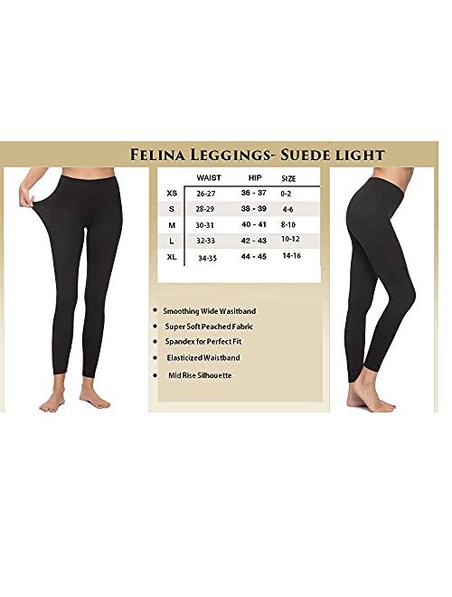 Felina Leggings Wide Waistband Suede Light Weight Super Soft Mid Rise Silhouette 2 Pack