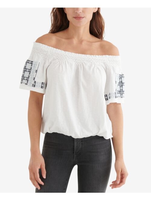 Lucky Brand Off-The-Shoulder Embroidered Top