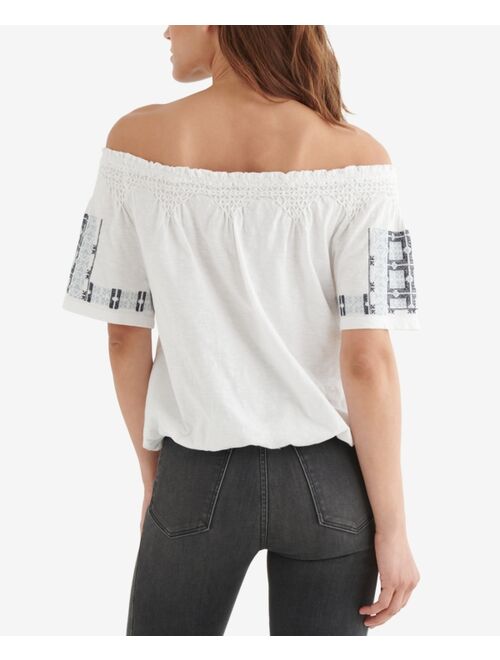 Lucky Brand Off-The-Shoulder Embroidered Top