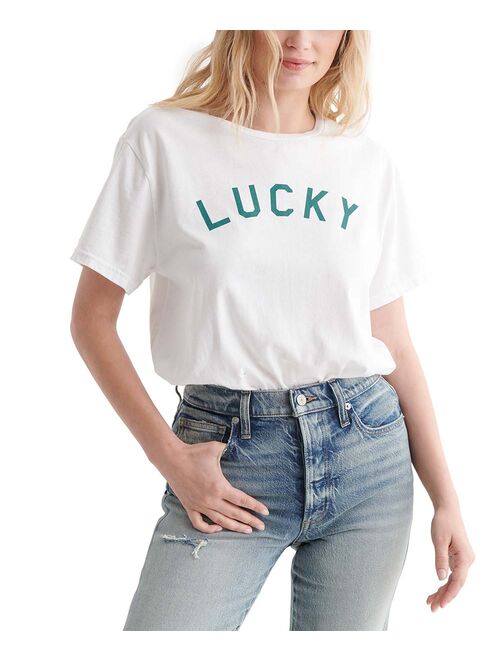Lucky Brand Bright White & Teal 'Lucky' Boyfriend Tee - Women