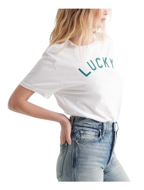 Lucky Brand Bright White & Teal 'Lucky' Boyfriend Tee - Women