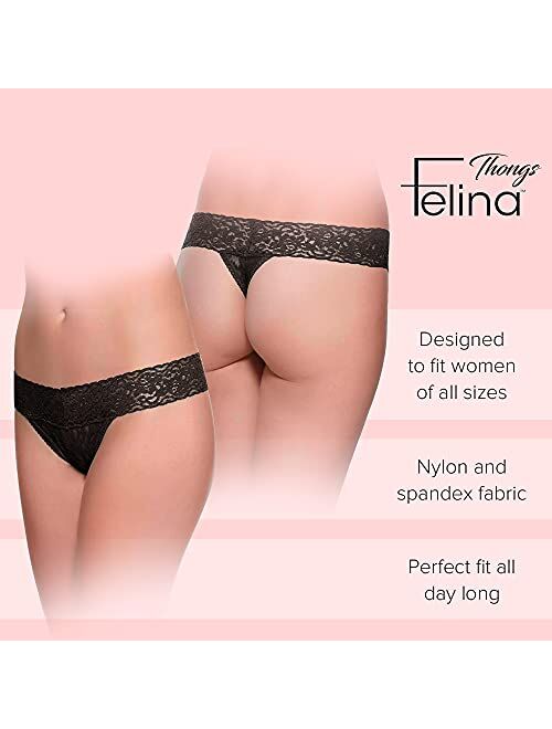 Felina Stretchy Lace Low Rise Thong - Sexy Underwear for Women, Thongs for Women, Seamless Panties for Women (6-Pack)
