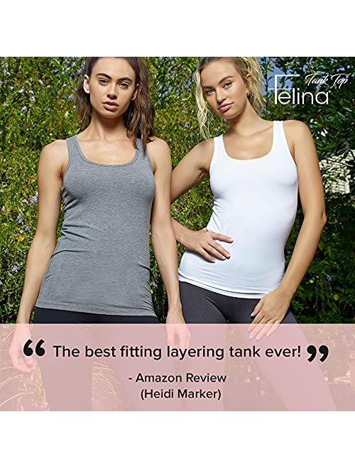 Felina Stretch Layering Women’s Tank Top - Seamless Cotton Tank Top for Women, Workout Top (3-Pack)