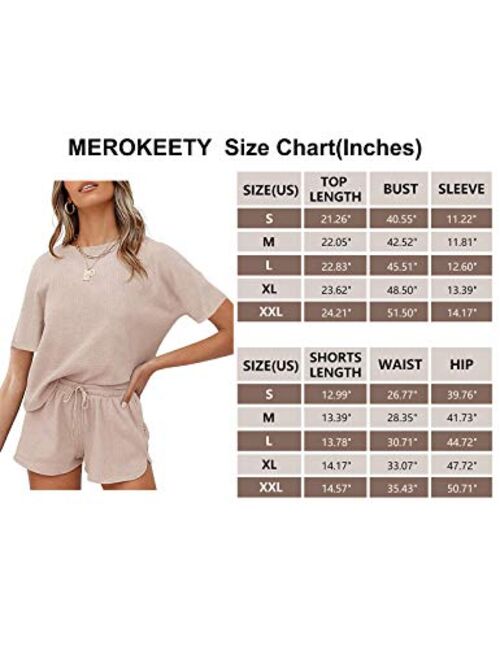 MEROKEETY Women's Short Sleeve Waffle Pajama Sets Lounge Top and Shorts 2 Piece Tracksuit Outfits