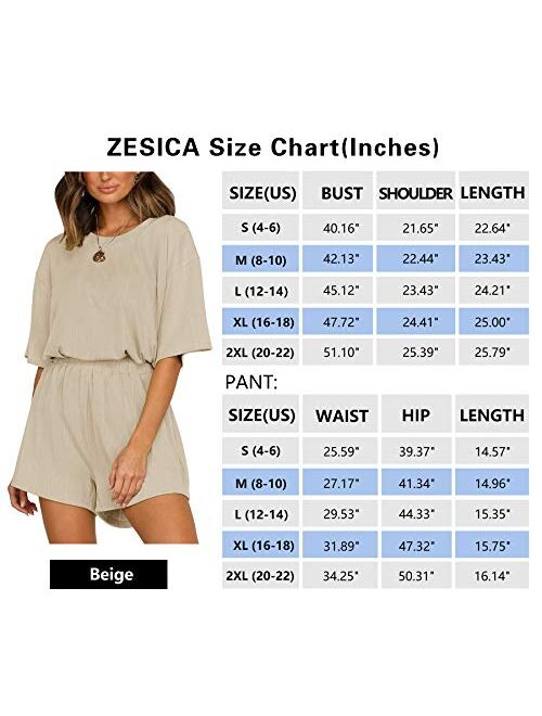 ZESICA Women's Summer Ribbed Knit Short Sleeve Top and Shorts Two Piece Loungewear Sleepwear Pajama Sets with Pockets