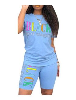 ECDAHICC Women‘s 2 Piece Set Outfits Sweatsuits Long Sleeve Shirt Bodycon Sweatpants Black Girl Magic Letter Printed