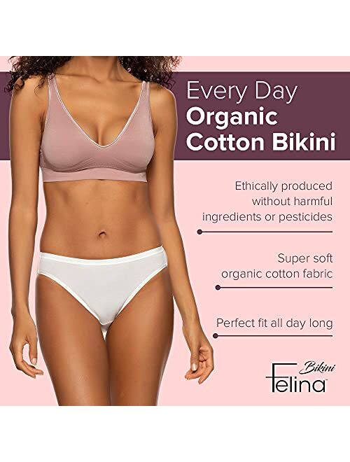 Felina Organic Cotton Bikini Underwear for Women - Bikini Panties for Women, Seamless Panties for Women (6-Pack)