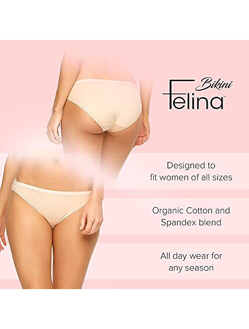 Felina Organic Cotton Bikini Underwear for Women - Bikini Panties for Women, Seamless Panties for Women (6-Pack)