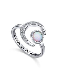Yearace 925 Sterling Silver Created Opal Sun Moon Open Ring for Women Girls, Size 7
