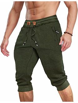 MAGCOMSEN Mens Cargo Shorts with 7 Pockets Twill Cotton Tactical Work Shorts Elastic Waist Below Knee 3/4 Capri Pants 