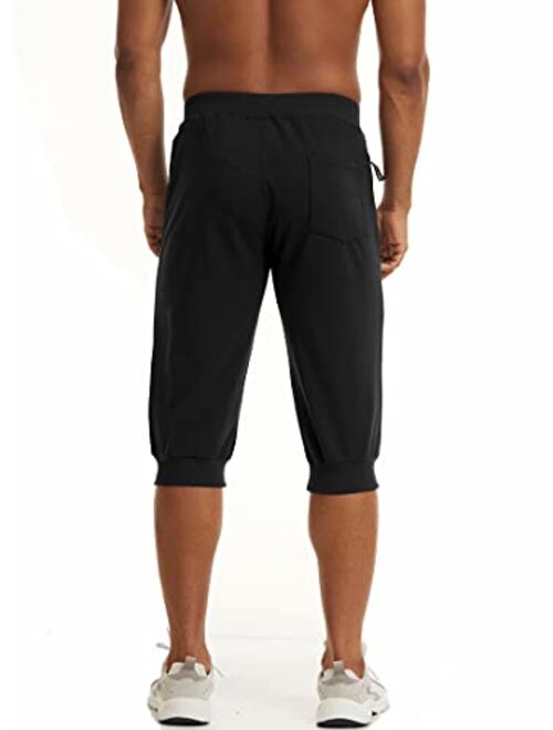 MAGCOMSEN Men's 3/4 Jogger Capri Pants with Zipper Pockets Knee Length Running Training Workout Shorts