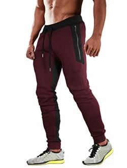 Men's Joggers Sweatpants with 3 Zipper Pockets Regular Fit Closed Bottom Gym Workout Running Pants