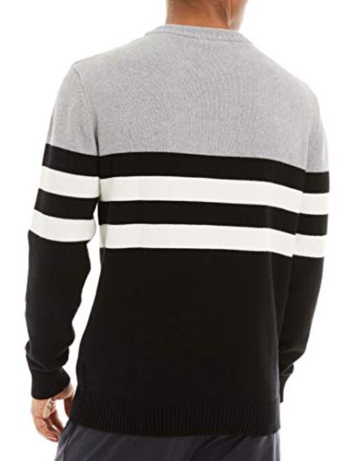 MAGCOMSEN Men's Crewneck Sweater Soft Thermal Knitted Sweatshirt Color Block Striped