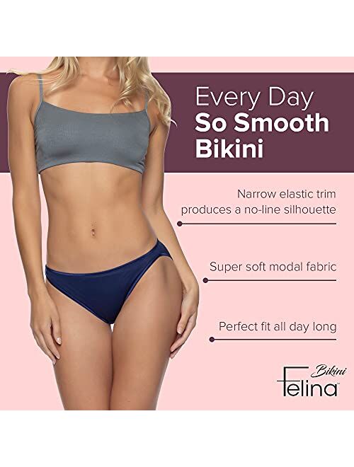Felina Smooth Low Rise Bikini Panties - Seamless Underwear for Women, Panties for Women (10-Pack)