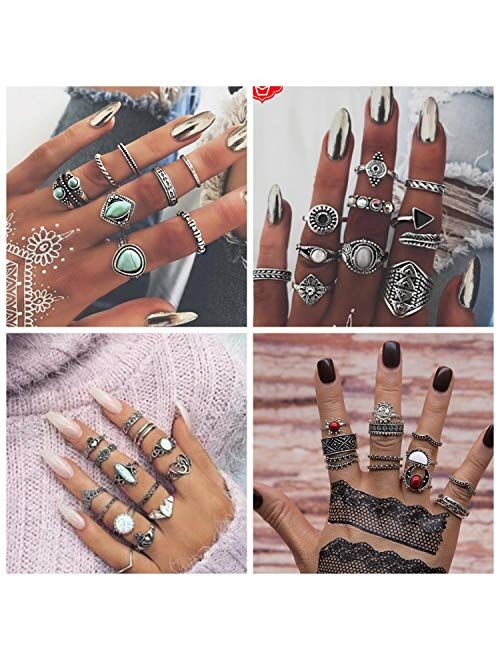FINREZIO 40 Pcs Vintage Knuckle Rings for Women Girls Stackable Midi Finger Ring Set
