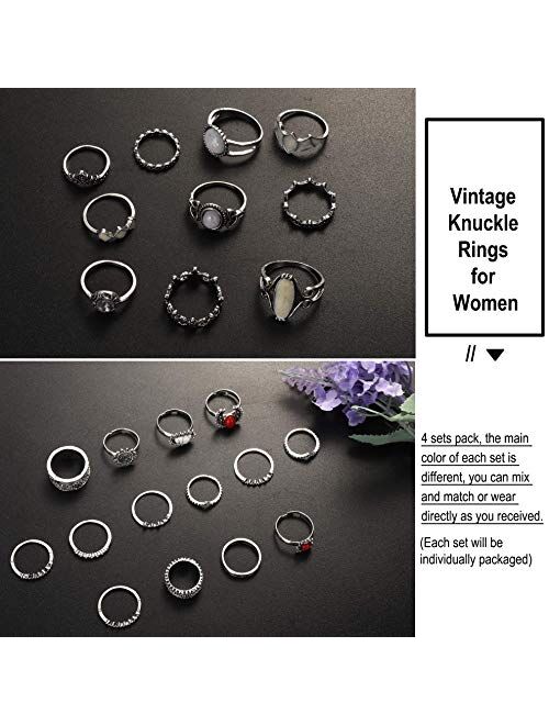 FINREZIO 40 Pcs Vintage Knuckle Rings for Women Girls Stackable Midi Finger Ring Set